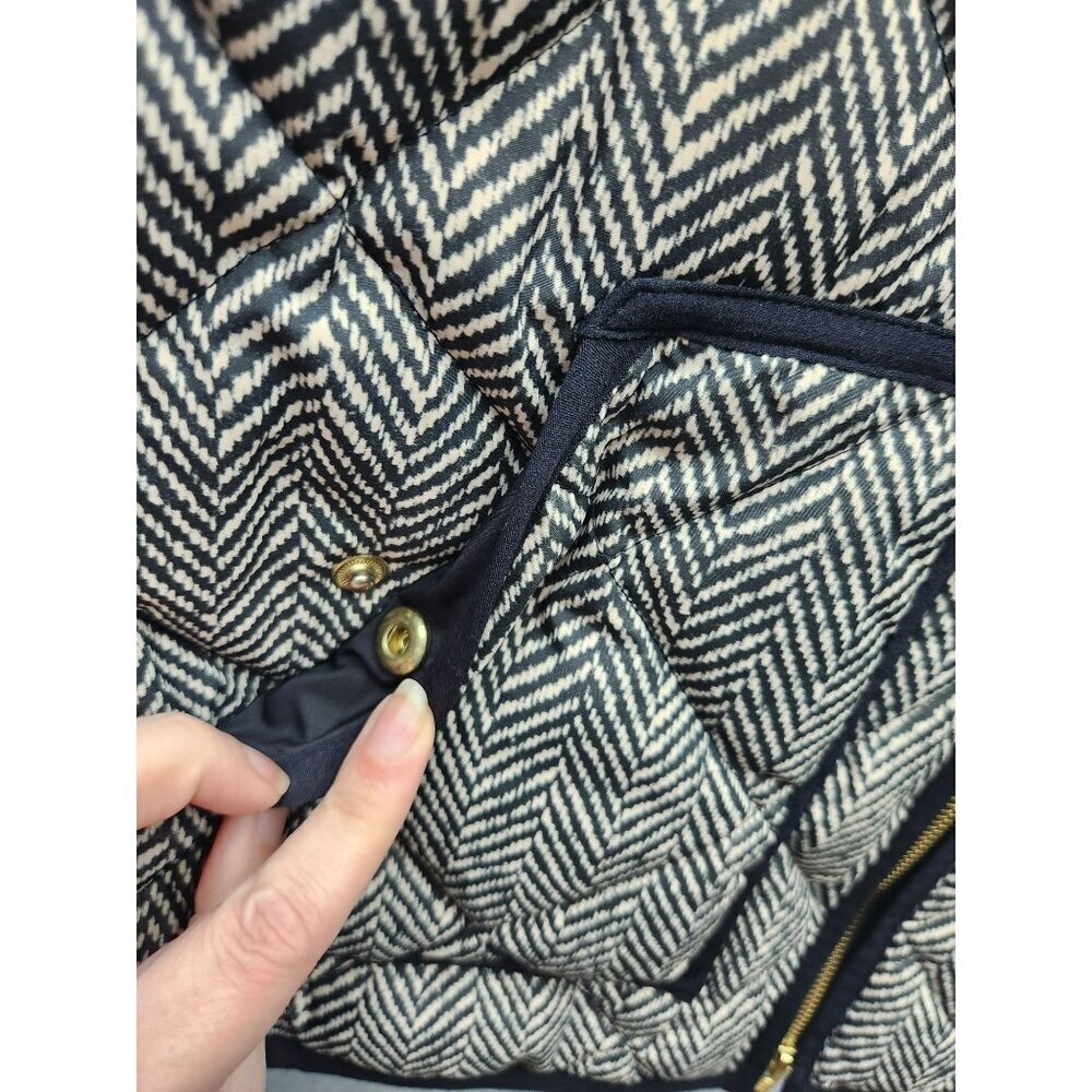 J.Crew Womens Quilted Puffer Vest  60% Down Black & White Herringbone Pattern S - Picture 2 of 9